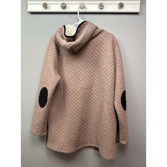 Marley Lilly Quilted 1/4 snap Pullover Sweater Womens XL Tan Sherpa lined Hooded - Picture 2 of 11